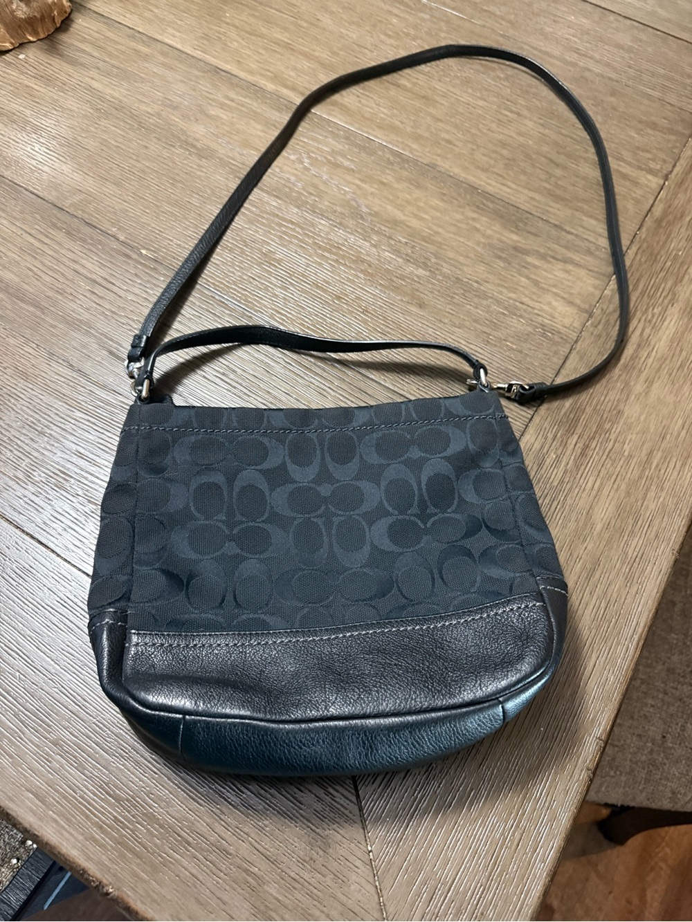 Coach Black Signature Crossbody with Leather Trim
